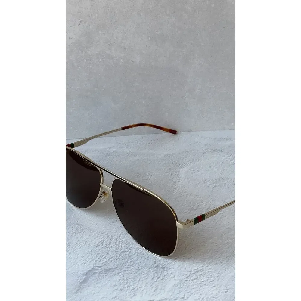 NEW Gucci GG1677S Gold Brown Lens Aviator Sunglasses $630